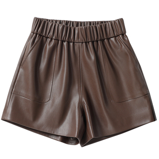 2025秋新款真皮皮裤女短裤松紧高腰显瘦a字阔腿裤宽松绵羊皮靴裤