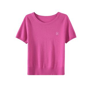 OSA欧莎树莓粉冰丝短袖针织衫女夏季新款显白修身显瘦套头衫上衣