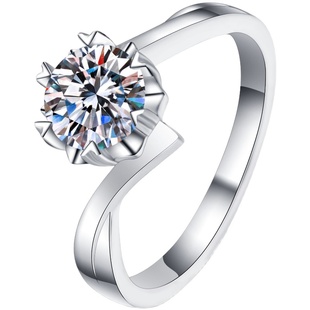 纯银莫桑石戒指雪花款镀18K白金仿真钻戒女指环饰品婚戒日韩时尚