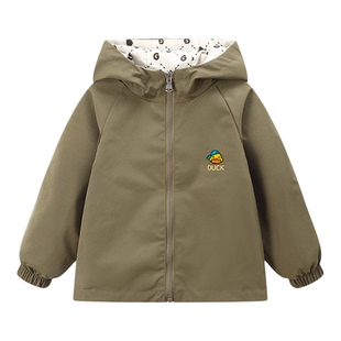 哈罗小黄鸭儿童春秋新款外套童装两面穿连帽风衣男女童宝宝冲锋衣