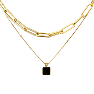 时尚高级感百搭S925纯银镀金色天然黑玛瑙钟楚曦同款粗链毛衣项链