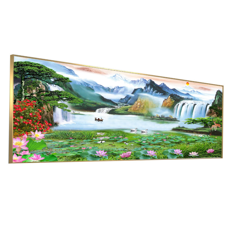 客厅装饰画单幅国画招财挂画沙发背景墙壁画流水生财新中式晶瓷画