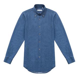 CULTUM 100%新疆长绒棉意式纽扣尖领牛仔衬衫男长袖丹宁休闲衬衣