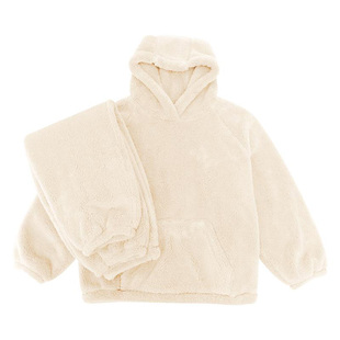 晚茁睡衣女款冬季珊瑚绒加绒加厚套头连帽大码冬保暖家居服可外穿