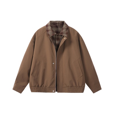 复古格子拼接假两件外套男女美式