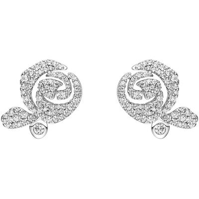 何方珠宝优雅玫瑰耳钉925银