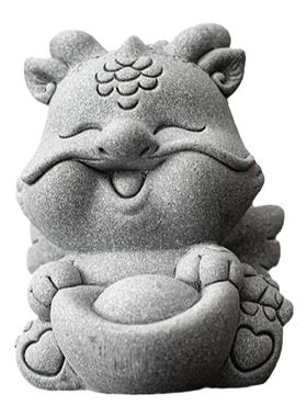 晨翔国潮青砂石萌龙招财进宝摆件