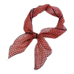 日系文艺复古红色格子亚麻小丝巾小众韩系窄版长条围巾百搭配饰品