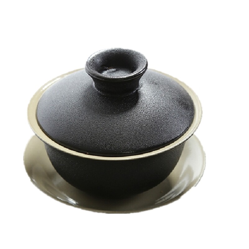 禅风黑复古黑陶盖碗陶瓷功夫茶具三才盖碗简约家用喝茶碗茶杯整套
