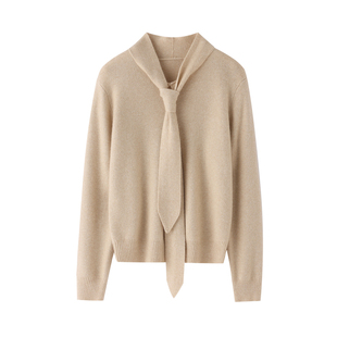 温柔风蝴蝶结纯色毛衣法式设计飘带领针织衫女宽松软糯内搭上衣