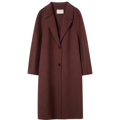 【纯羊毛】LANCY/朗姿2025冬新款双面呢直筒翻领雅丹风中长大衣女