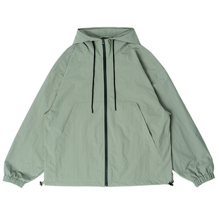 bdpowerup新款户外梭织连帽外套男宽松简约纯色拉链运动外套男