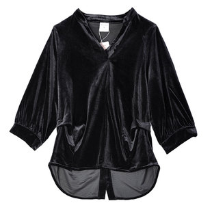 高端金丝绒上衣女高级感 2026新款春秋高贵洋气小衫 中年妈妈衬衫