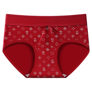 萌心红趣~甜美感可爱印花红色本命年内裤女款纯棉2026马年三角裤