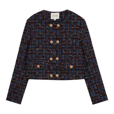 蓝咖双排扣小香风短款外套