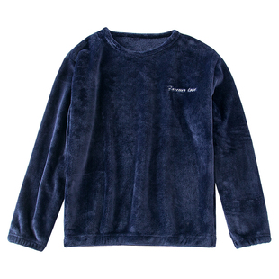 男士冬季加厚法兰绒睡衣长袖单件套头保暖家居外穿珊瑚绒暖暖上衣