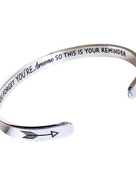 钛钢英文经典开口手镯经典极简风