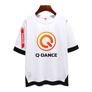猎头者hardstyle Q-Dance电音DJ假两件短袖T恤衫男女五分袖半中袖