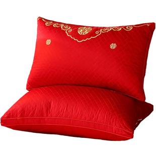 结婚喜字红色全棉枕头一对喜庆纯棉婚庆新娘陪嫁新婚礼物嫁妆枕芯