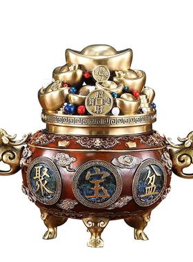 黄铜聚宝盆摆件招财家居客厅风水店铺收银柜台装饰品工艺开业礼品