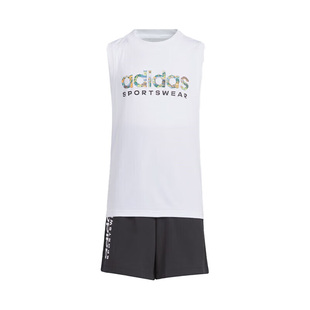 Adidas阿迪达斯男儿童夏季背心无袖T恤短裤运动套装JF3856