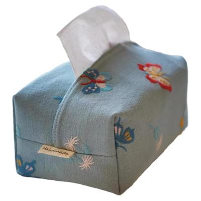 原创刺绣蝴蝶布艺纸巾套车载家用