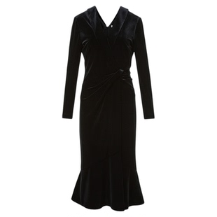 【焦点系列】朗姿V领丝绒礼服裙修身鱼尾连衣裙女2025冬季新款