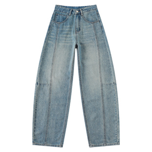 今年流行爆款阔腿弯刀牛仔裤女春装春季2026年新款复古高腰拖地裤