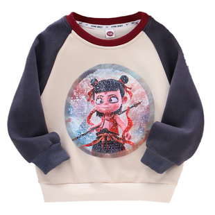 男童纯棉一体加绒变色亮片哪吒敖丙卫衣25冬儿童装小男孩加厚上衣