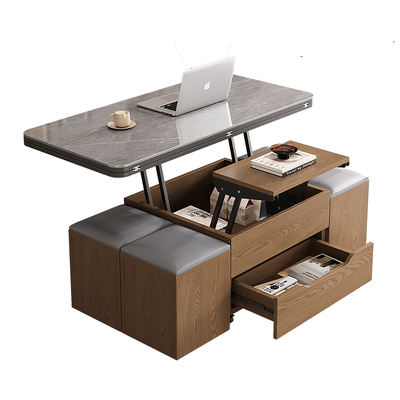 实木多功能升降岩板茶几餐桌两用