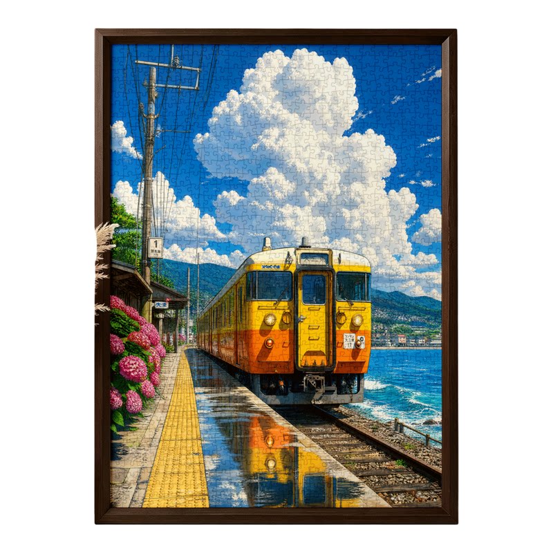 拼图1000片成人高难度治愈系风景油画一千片减压玩具海边火车