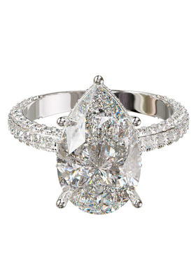 18K金水滴主石五爪镶围镶满戒轻奢小众设计婚戒可定制百搭食指戒