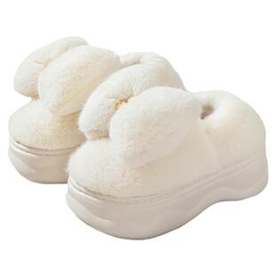 厚底包跟棉拖鞋女冬季室内高跟韩版蝴蝶结拖鞋冬加厚保暖棉鞋外穿