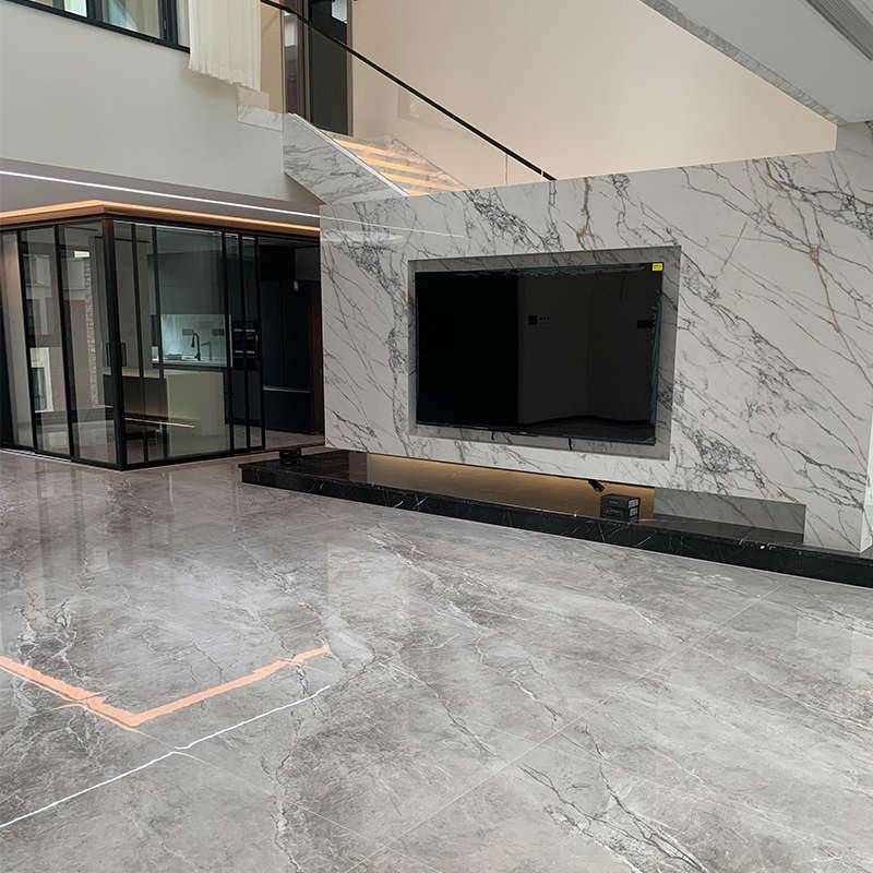 卡塔灰无限连纹大理石瓷砖0.35mm密缝铺贴客厅地砖高档别墅地板砖