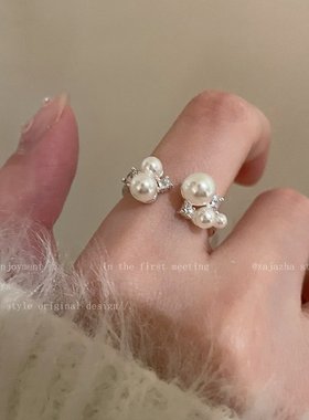 珍珠锆石开口戒指女款轻奢高级感食指戒小众设计个性夸张装饰指环