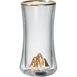 容山堂绿茶杯双层玻璃水杯描金山峦茶杯观山果汁杯大号泡茶杯防烫