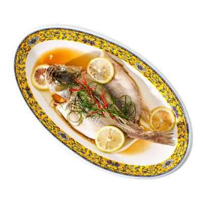 鱼盘家用大号陶瓷耐高温 加厚蒸鱼盘子厚边椭圆形餐厅饭酒店餐具