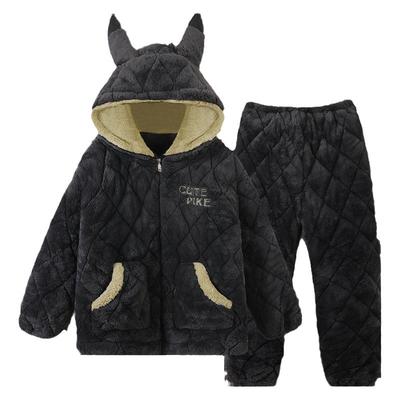 睡衣男士冬季三层加厚加绒珊瑚绒