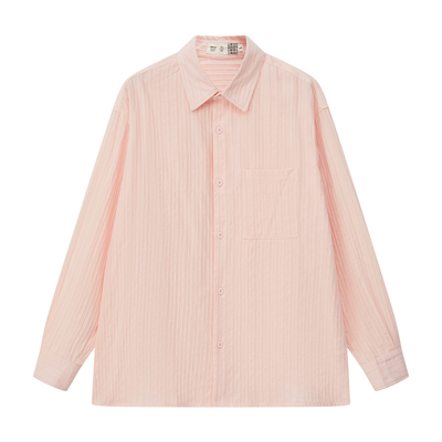 雾撞山野粉色条纹肌理感衬衫男春季清新少年感穿搭设计感衬衣内搭