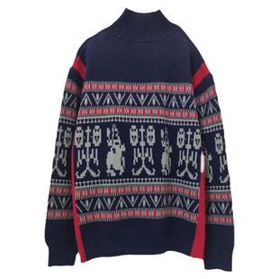 肖战同款圣诞毛衣半高领套头慵懒风时尚外穿复古提花长袖衫男女