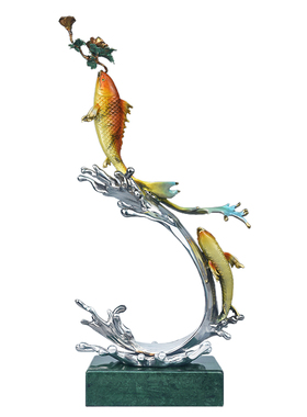 纯铜鱼跃高升鲤鱼摆件年年有余