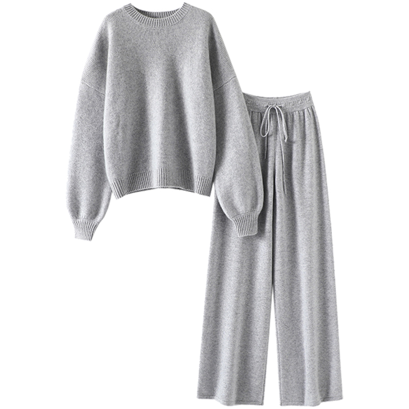 气质理想型！越穿越爱~灯笼袖加厚羊绒衫女毛衣阔腿裤羊绒套装女