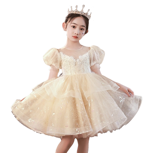 女童连衣裙夏季2025新款儿童夏装蓬蓬纱裙子小女孩白色公主裙礼服