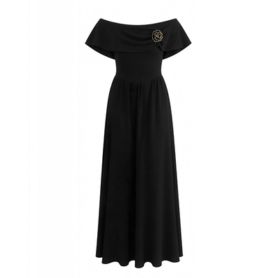 暮花｜春夏法式一字肩荷叶针织连衣裙气质黑色赫本风生日优雅礼裙