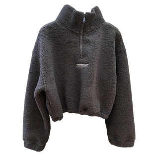 2025秋冬新款爆款仿羊羔毛半拉链立领宽松加绒加厚超火短款卫衣女