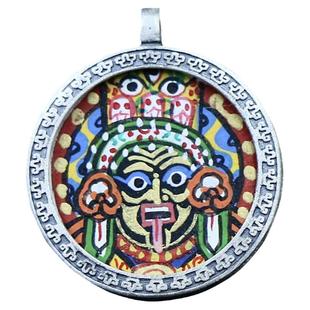 唐卡西藏手绘扎基拉姆手绘唐卡吊坠唐卡项链纯银绿度母菩萨佛牌