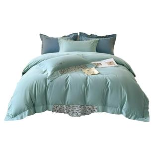 高端100支蕾丝刺绣磨毛保暖四件套全棉简约轻奢加厚床单被套法式