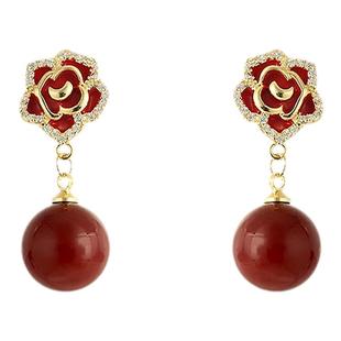 红色花朵耳环新款爆款精致耳钉轻奢气质耳坠高级感复古小香风耳饰