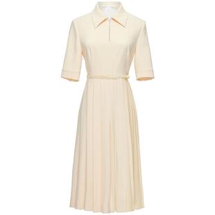 OBEG欧碧倩拉链衬衫领连衣裙女夏气质修身百褶裙中长款10441084