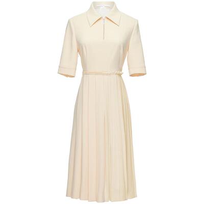 OBEG欧碧倩拉链衬衫领连衣裙女夏气质修身百褶裙中长款10441084